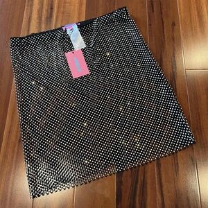 New NWT Edikted Black‎ Sequin Rhinestone Fishnet Skirt Mini Party Club Size XS S